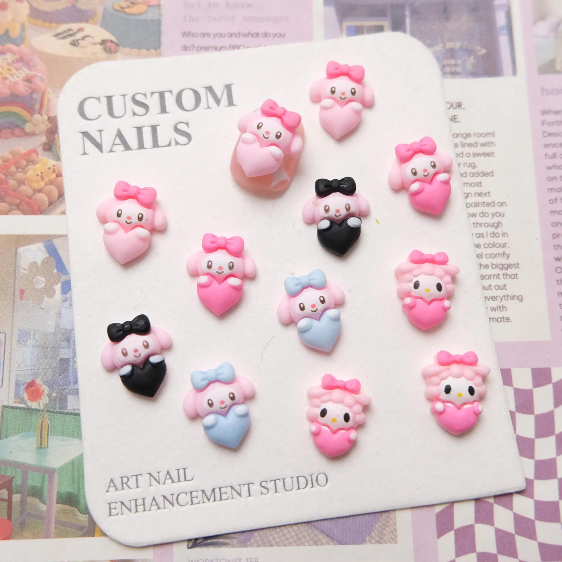 

20Pcs Nail art cartoon three-dimensional love Meileti bow resin DIY nail accessories