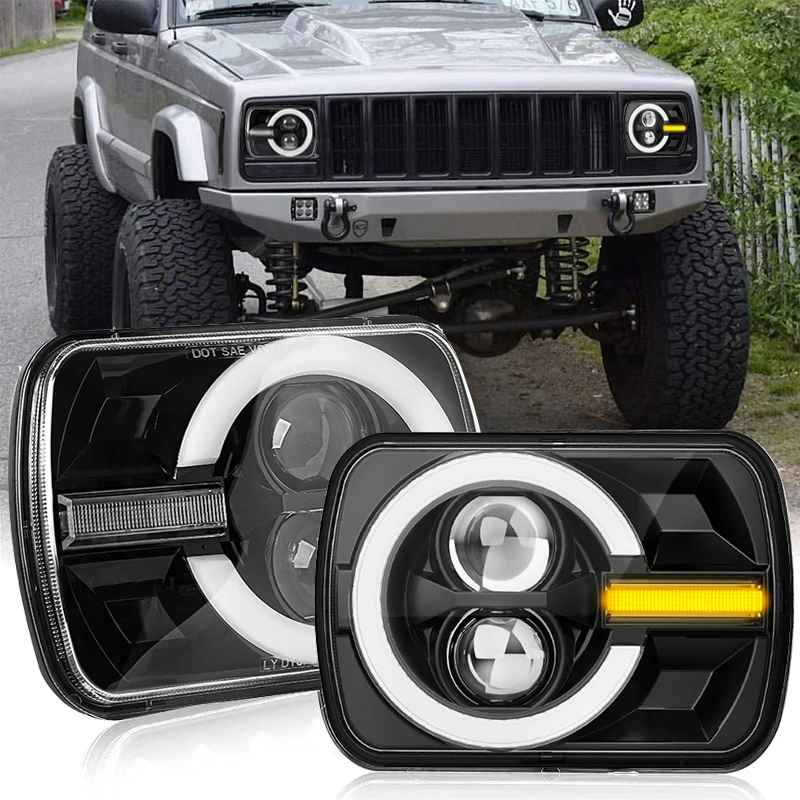 

5X7" 7x6 Inch Rectangle LED Headlight For Dodge Jeep Wrangler YJ Cherokee XJ Toyota Nissan GMC Ford Car H4 DRL Amber Turn Signal