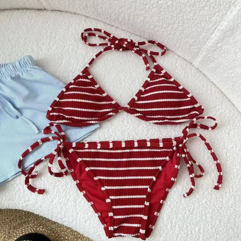 2025 Minimalist Stripe Bikini Set | Adjustable Tie-Front Design with Removable Padding, Sexy Beach Vacation Swimsuit