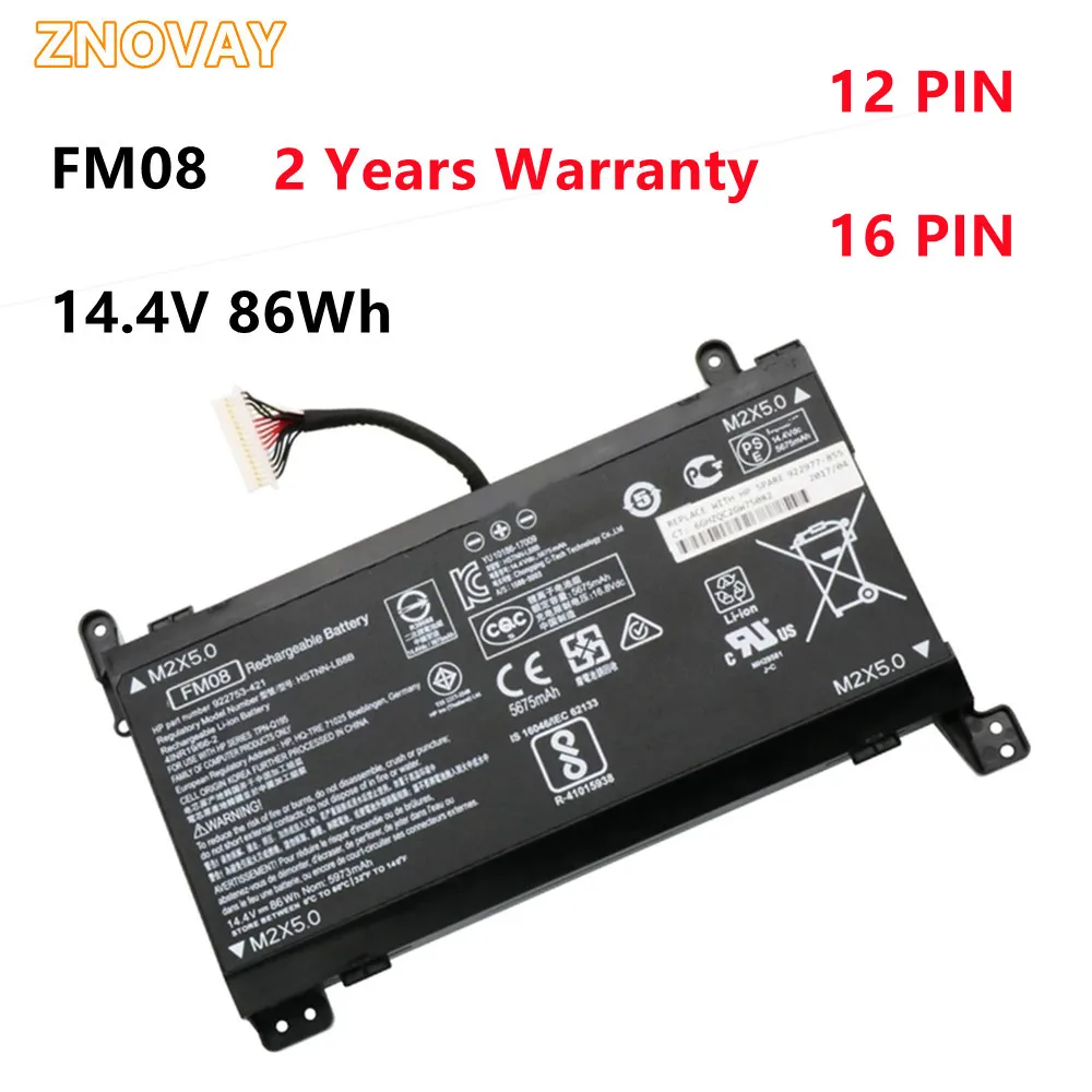 ZNOVAY 14.4V 86Wh 5675mAh FM08 Laptop Battery For HP Omen 17-an014ng HSTNN-LB8B 922753-421 922977-855 12PIN 16PIN