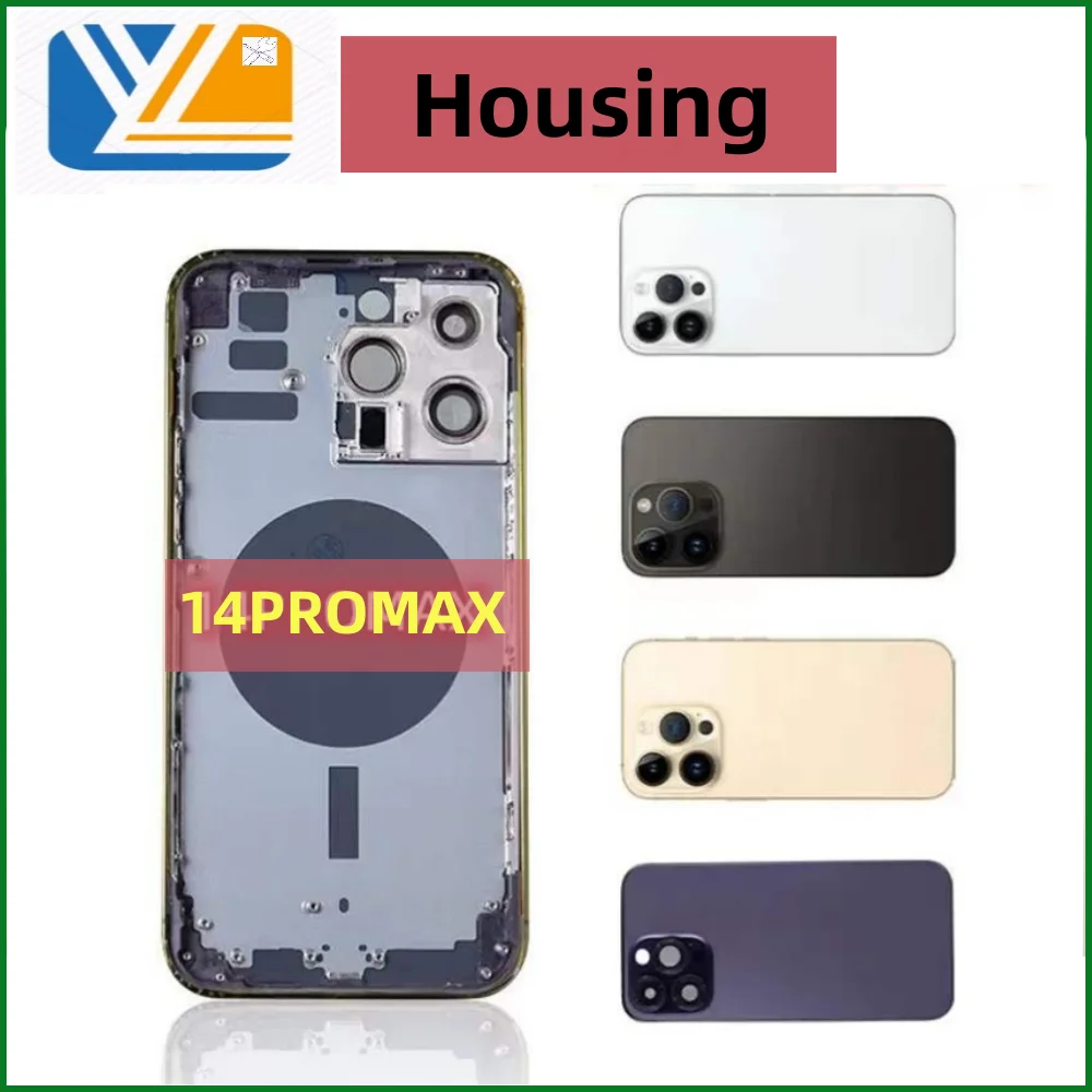 Back Cover for iPhone 14 Pro 14 Pro Max Back Housing Cover Battery Door Glass with Side Buttons ip14 Middle Frame Chassis Case