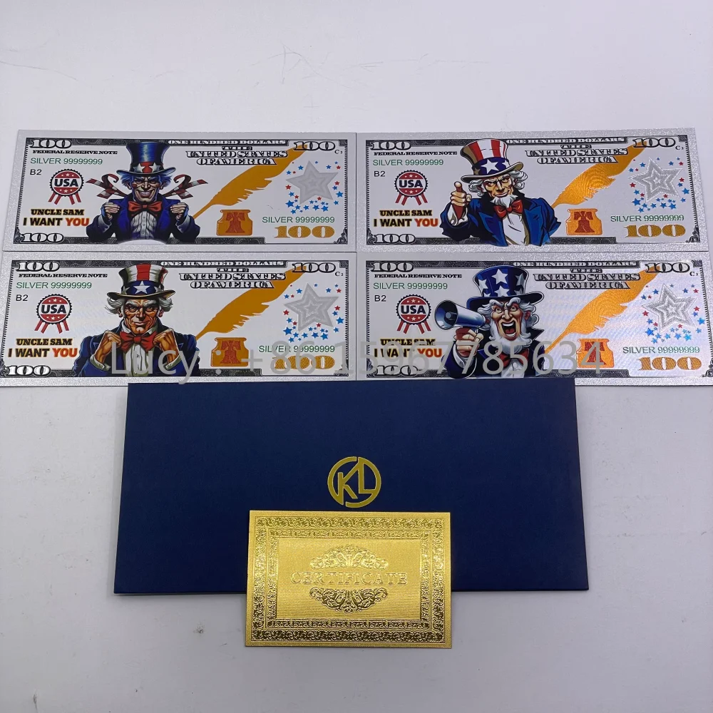 أمريكا العم سام "أنا أريدك" الأوراق النقدية الفضية 100 دولار أموال بلاستيكية قابلة للجمع فواتير تذكارية هدايا للحفلات #1