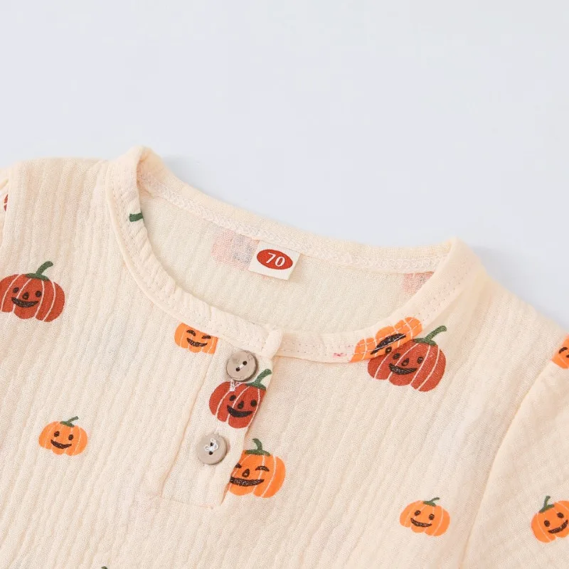 Double-Sided Wrinkle Children's Pajama Set with Short-Sleeved Shorts for Spooky Halloween Nights