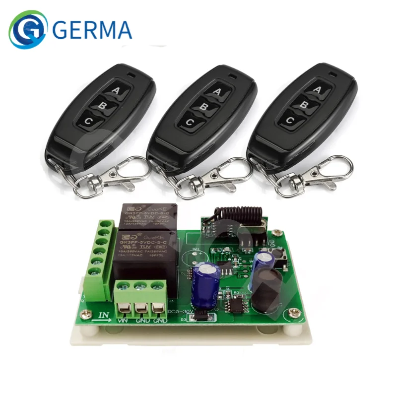 GERMA RF 433Mhz uniwersalny pilot DC 6V 12V 24V 2CH moduł przekaźnika odbiornik controllor przełącznik do lampy silnika LED drzwi