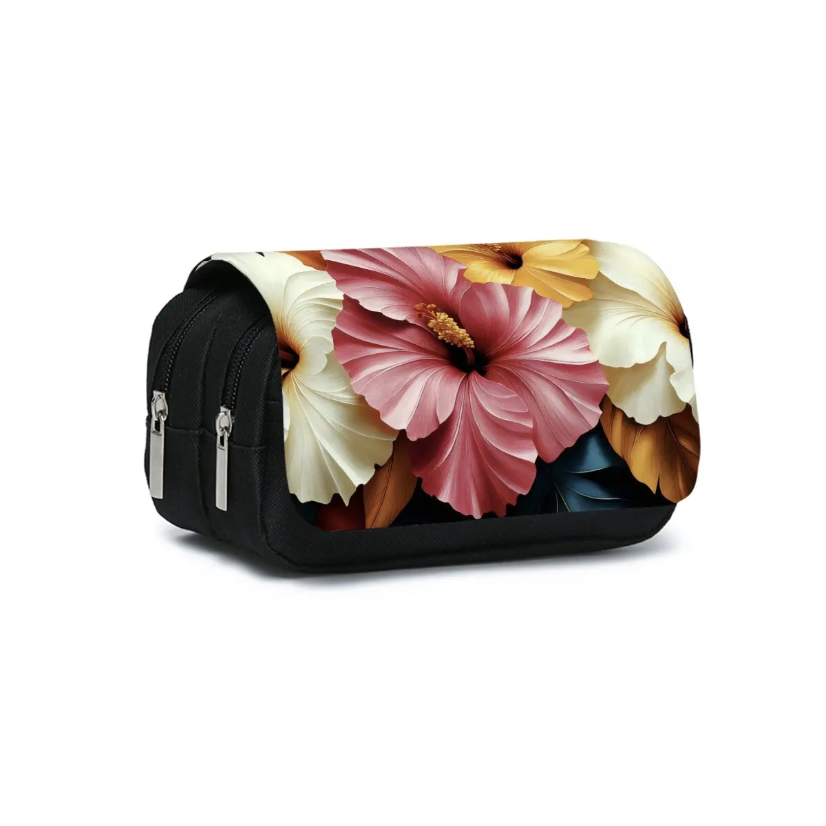 Blumenmuster Doppelschichtiges Flip-Federmäppchen für Jungen und Mädchen Beste Geschenke 2D Cartoon Stiftetui Schul-Federtasche für Kinder