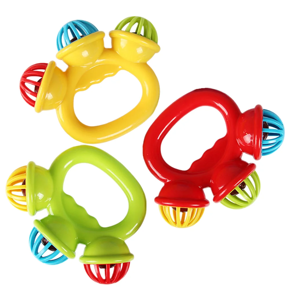 3 pçs brinquedos calmantes da criança crianças pandeiro sino do bebê instrumento musical pequenos jingle bells plástico mão percussão