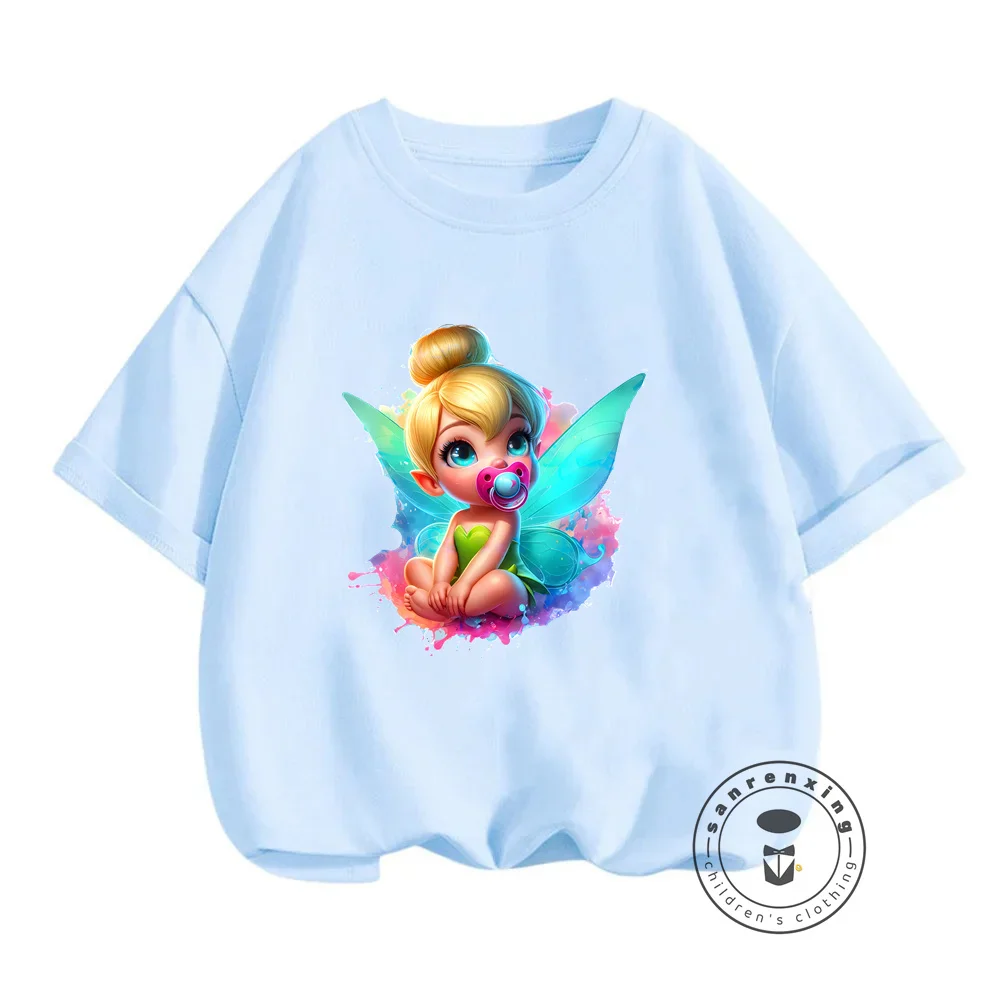 Summer Disney Tinker Bell T-Shirts Fashion Cute Kawaii Tops for Girls Featuring Creative Cartoon Illustrations Hip-Hop Twist