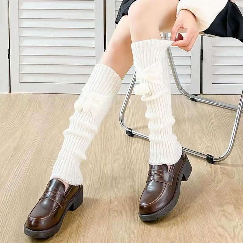 Lolita-Chaussettes longues blanches pour femmes, jambières, couvre-pieds avec beaucoup de chaleur, chauffe-bras, chaussettes au crochet pour dames, poignets de bottes, automne, hiver