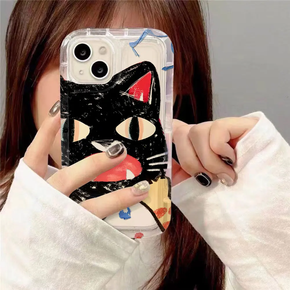 Doodle Angry Cat Clear Case for IPhone 16 15 14 13 12 11 Pro Max 14 15 7 8 Plus X XR XS Max SE2020 Fundas Airbag Shockproof