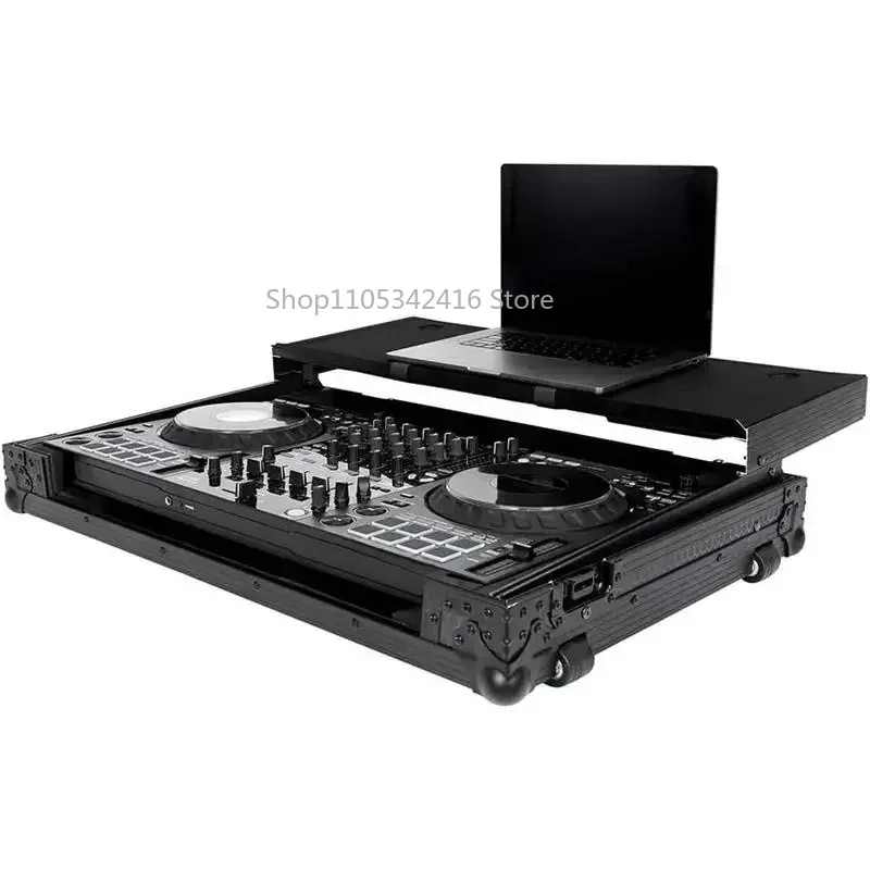 Black DJ Flight Case for DDJ-FLX10 with Laptop Platform & Wheels Durable Protective Storage for DJ Equipment