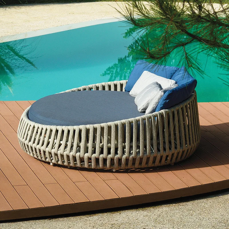 

Outdoor pull rope bed courtyard large round bed open-air balcony sunshade lounger balcony swimming pool outdoor leisure sofa bed