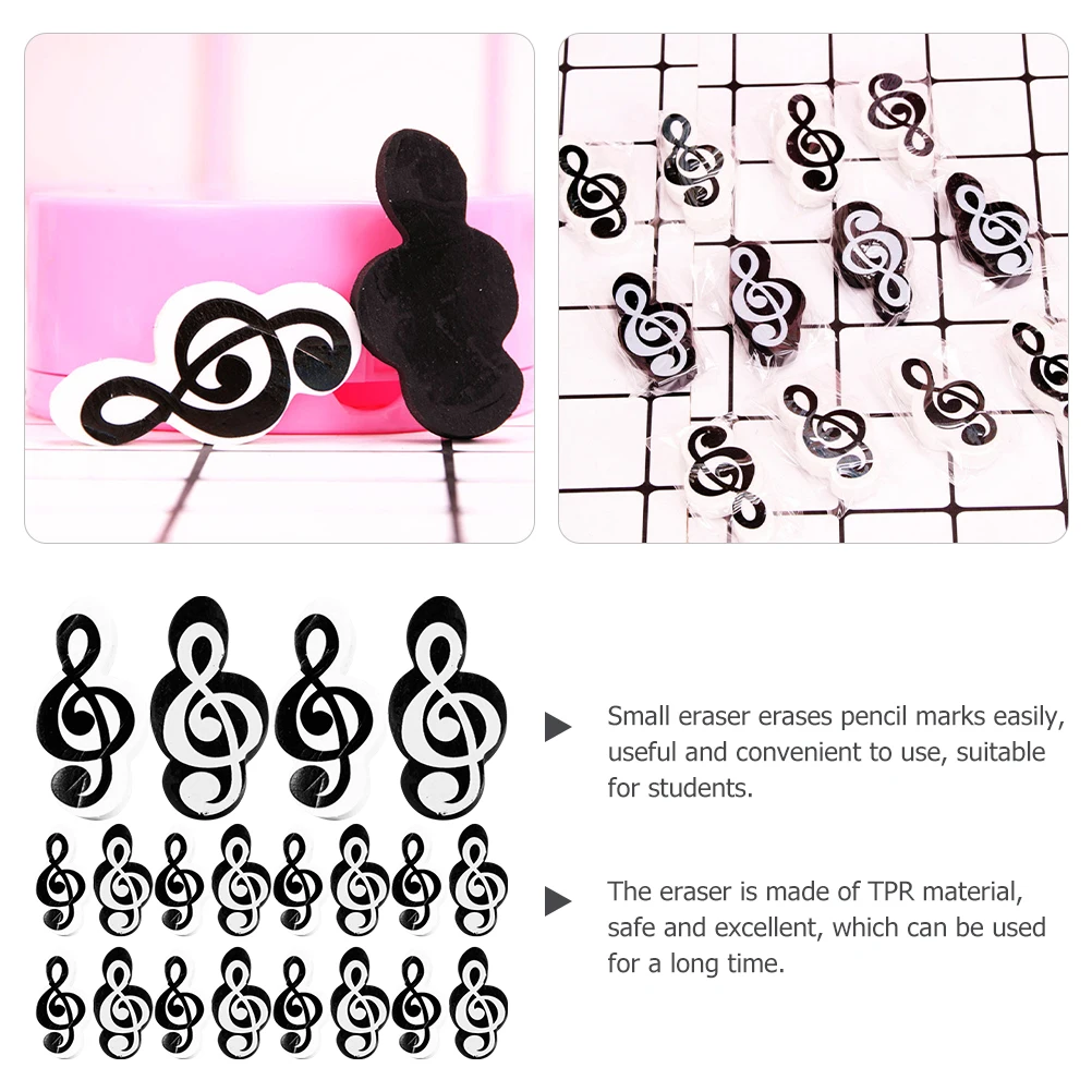 

20 pcs Music Note Erasers Cute Small Miniature Bulk Novelty for Kids School Classroom Home Use Safe TPR Material