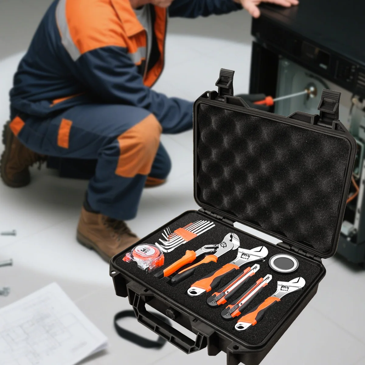 Waterproof Hard Toolbox Safety Protector Box Portable Organizer Storage Tool Case Impact Resistant Instrument Case With Sponge