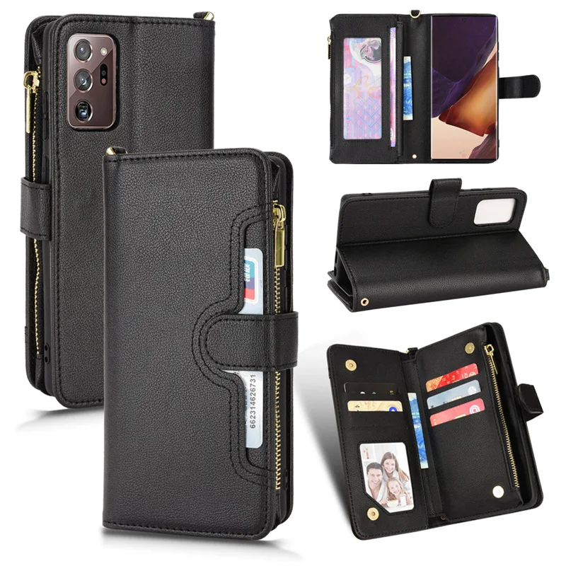 

For Samsung Galaxy Note 20 5G Leather Wallet Magnetic Zipper Wallet with Lanyard Phone Retro Wallet for SM-N981F, SM-N981B