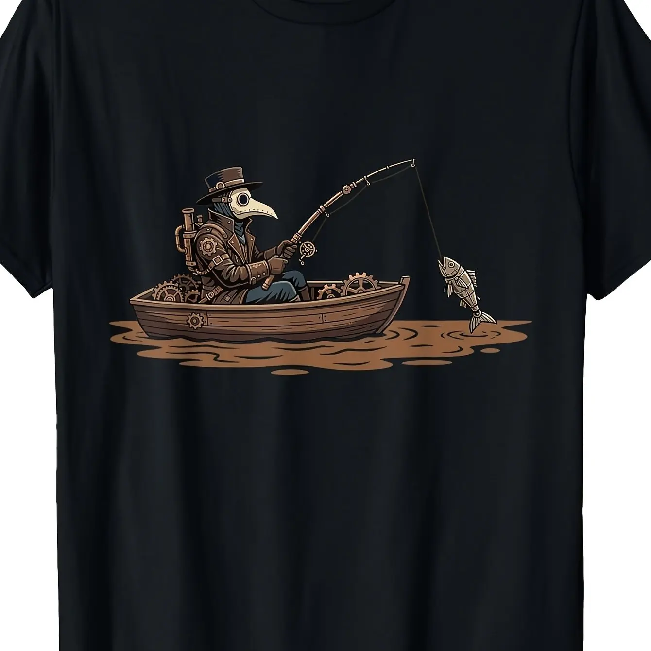 Steampunk Plague Doctor Fishing Secret Teaching Gothic Medicine T-shirt Unique Printed Short Sleeve T-shirt