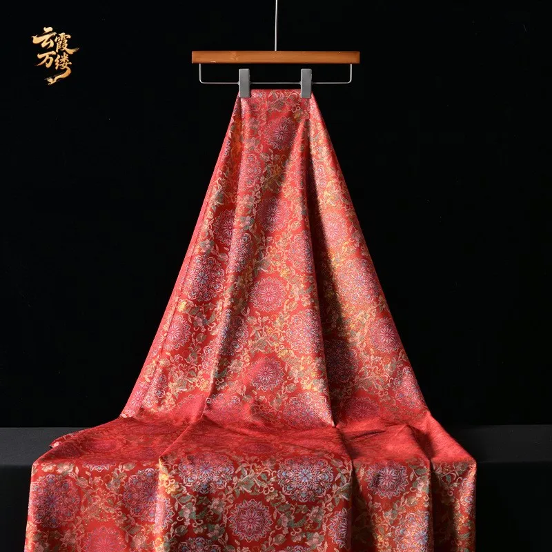 New Chinese-style cheongsam set fabric featuring a festive red ruyi flower jacquard brocade