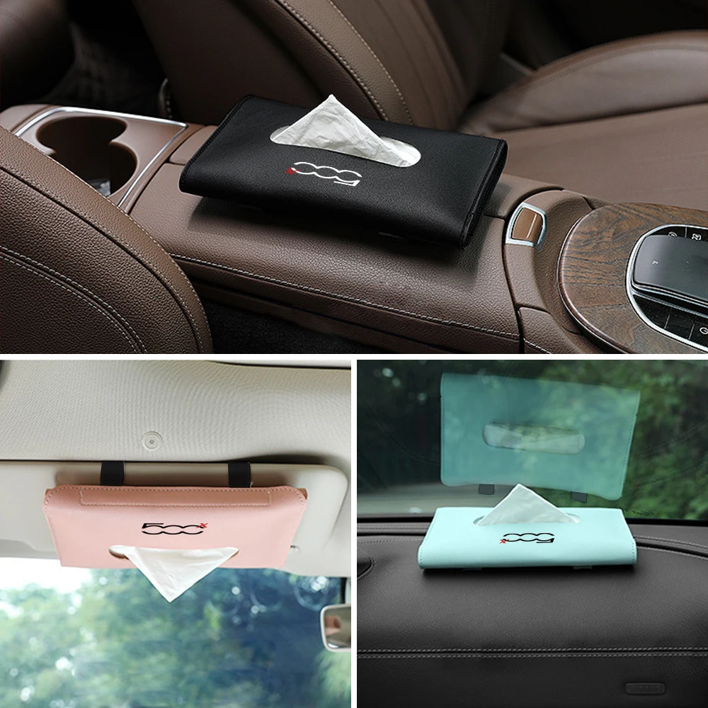 Car Sun Visor Hanging Tissue Box Storage Organizers Bag For Fiat 500 500C 2012 500X 500L Abarth 695 Car Interior Accessories