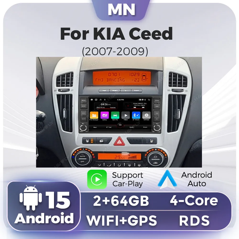7 zoll Android 15 Für KIA CEED 2007 2008 2009 Drahtlose Carplay Auto Auto Radio Multimedia Player Audio GPS Navi stereo Bildschirm WIFI