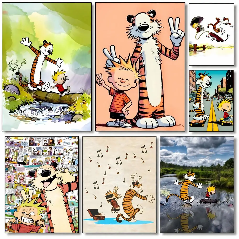 Calvin And Hobbes Self-adhesive Art Poster High Quality Wall Art for Home Bedroom Living Hallway Perfect Gift