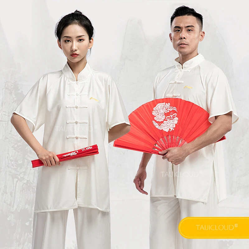 Summer Tai Chi Uniform Breathable Short Sleeve Martial Arts Training Wear for Men Women (Lightweight Performance Kung Fu Suit)