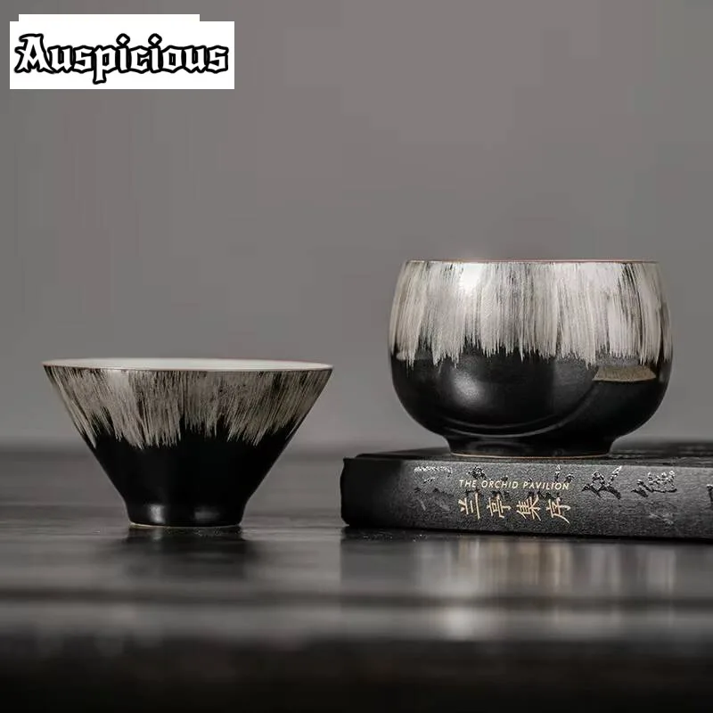 

Handmade Black Gilt Silver Ceramic Teacup Chinese Large Master Cup Puer Tea Bowl Cha Jianzhan Mug Chinese Kung Fu Teaware Gifts