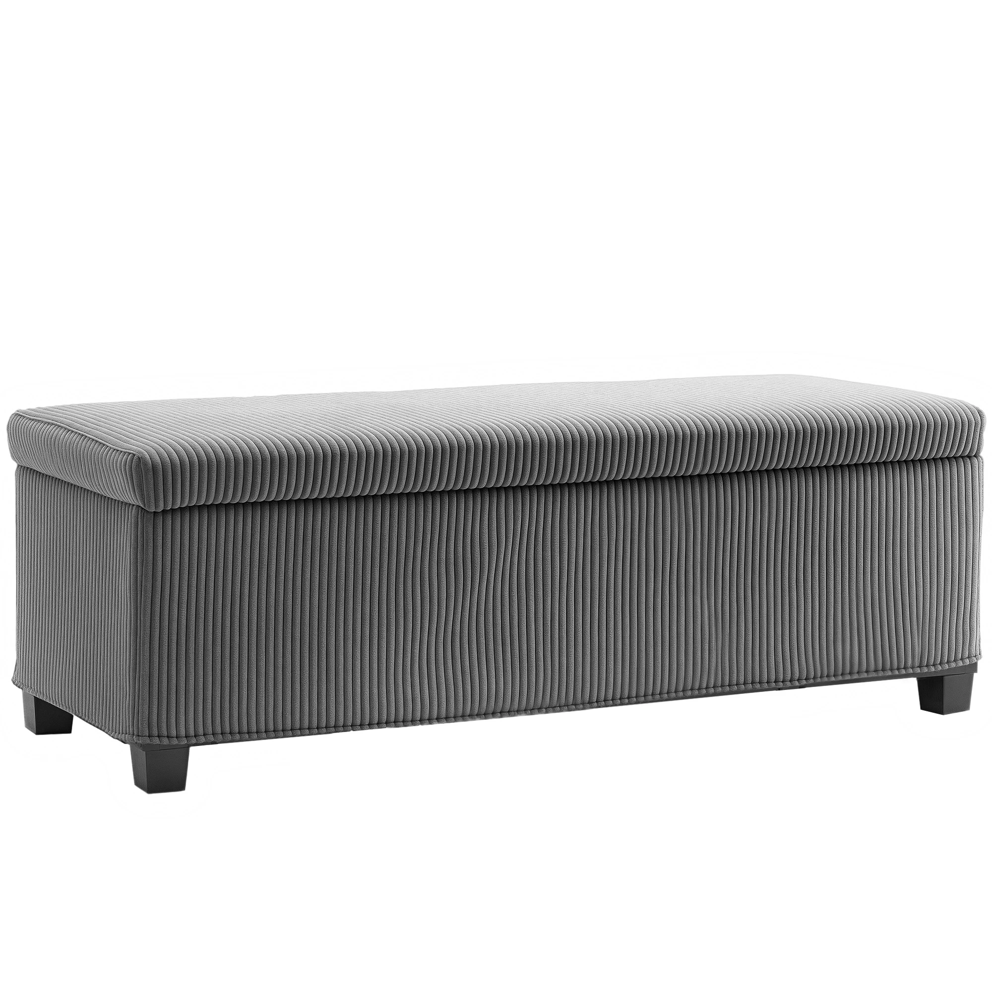 HOMCOM Banco Almacenaje Capacidad de 84 L 112x42x40 cm Tapizado en Pana Pie de Cama para Sala de Estar Dormitorio