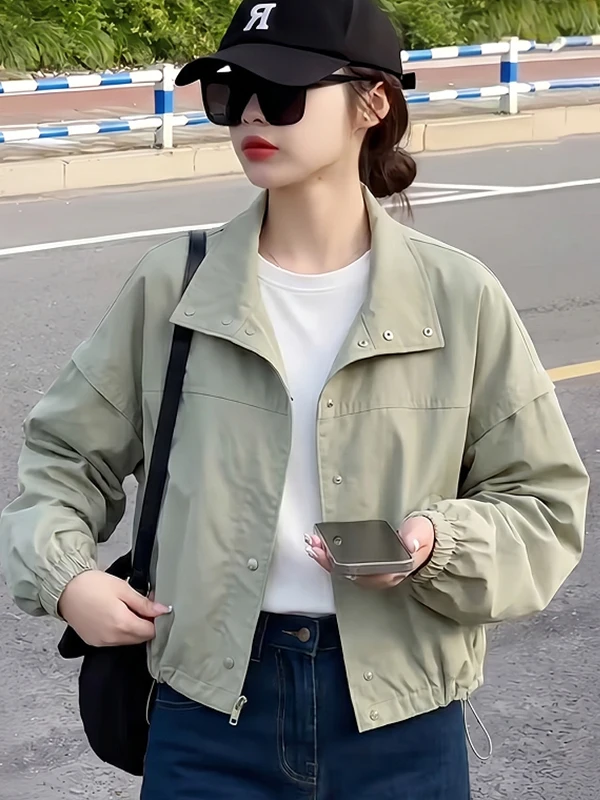 Short Casual Loose Batwing Sleeve Women's Jacket Korean Style Commute Windbreaker Coat Thickened Nine Points Sleeve Regular L...