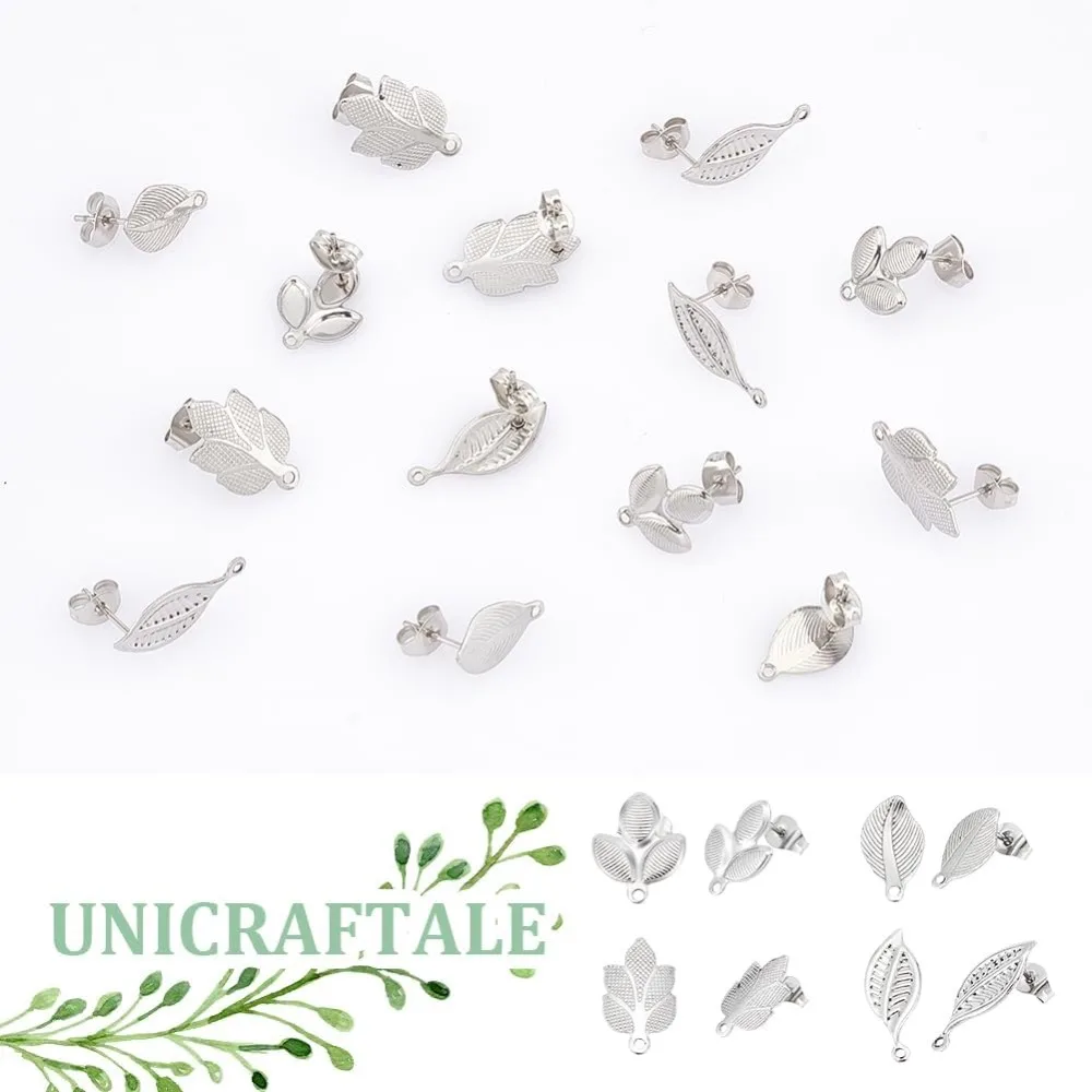 40 قطعة 4 أنماط الفولاذ المقاوم للصدأ قرط الاذن المرصع النتائج ورقة وأقراط مع الحلقات والقرط ظهورهم الأذن ترصيع القرط المشاركات #5