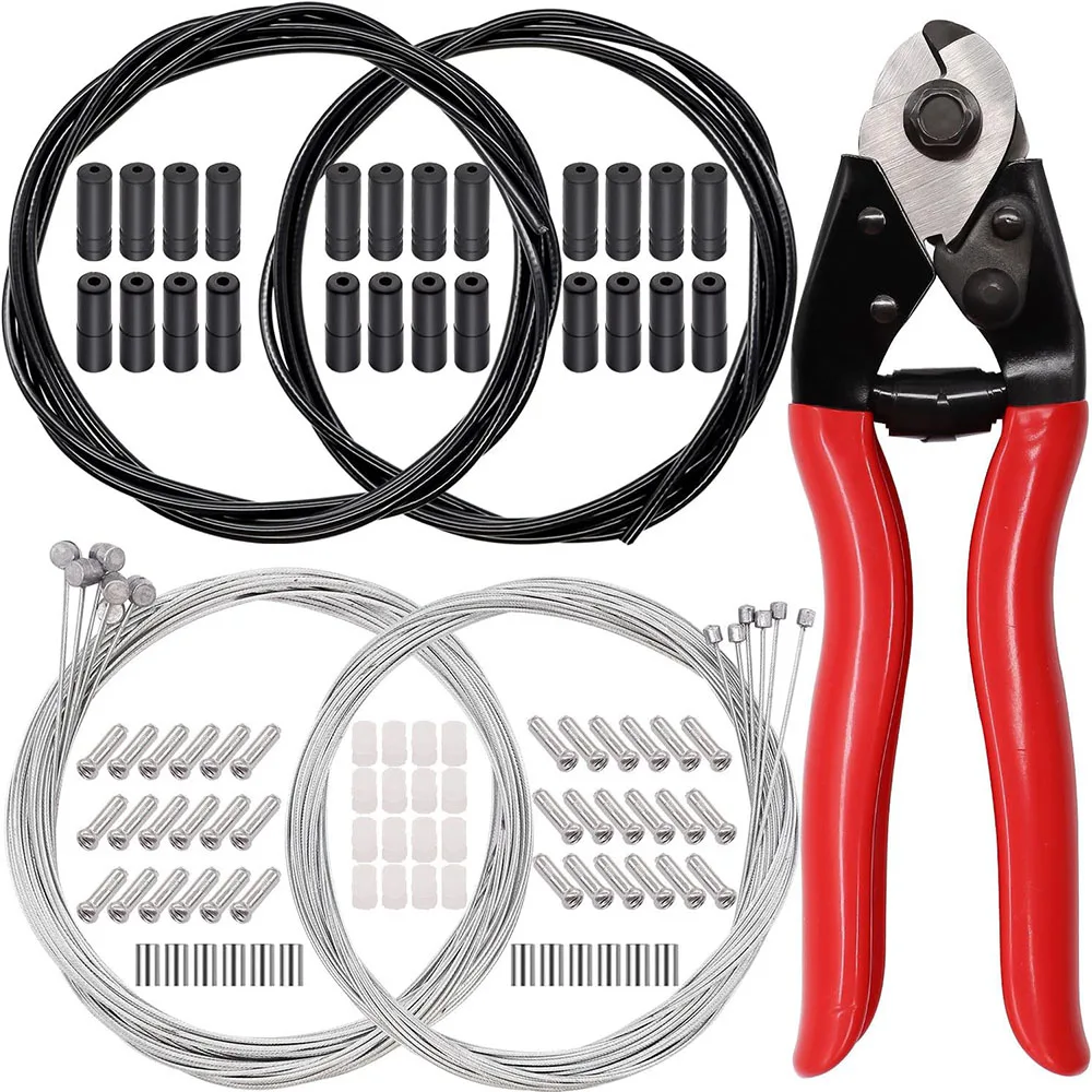 1PCS/1Set Steel Bike Brake Shifter Cable Kit with Stainless Steel Cable Cutter Cycling Repair Tool Set for Mountain Road Bicycle