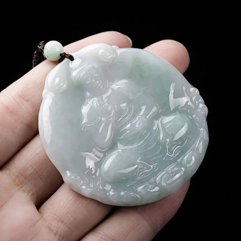 Jadeite Guanyin Buddha Pendant for Men and Women, Zodiac Necklace, Puxian, Void, Manjushri Bodhisattva Jade Amulet
