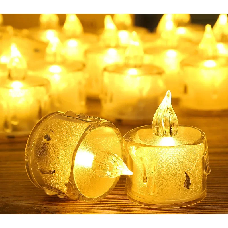 12Pcs/24Pcs LED Electronic Candle With Batteries Glowing Tea Wax  Smokeless Atmosphere Heart Night Light for Wedding Xmas Decor