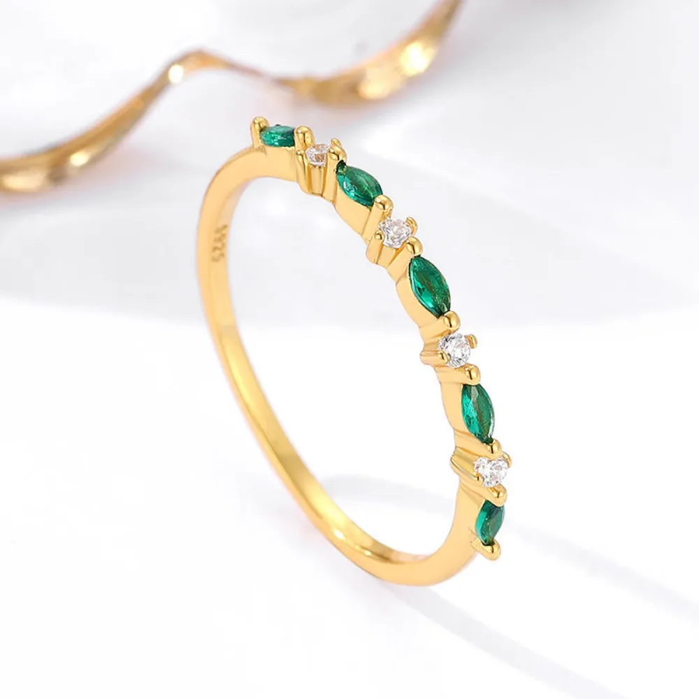 Monkton S925 Sterling Silver Oval Emerald Engagement Rings for Women Half Zirconia Wedding Band for Party Fine Jewelry 4