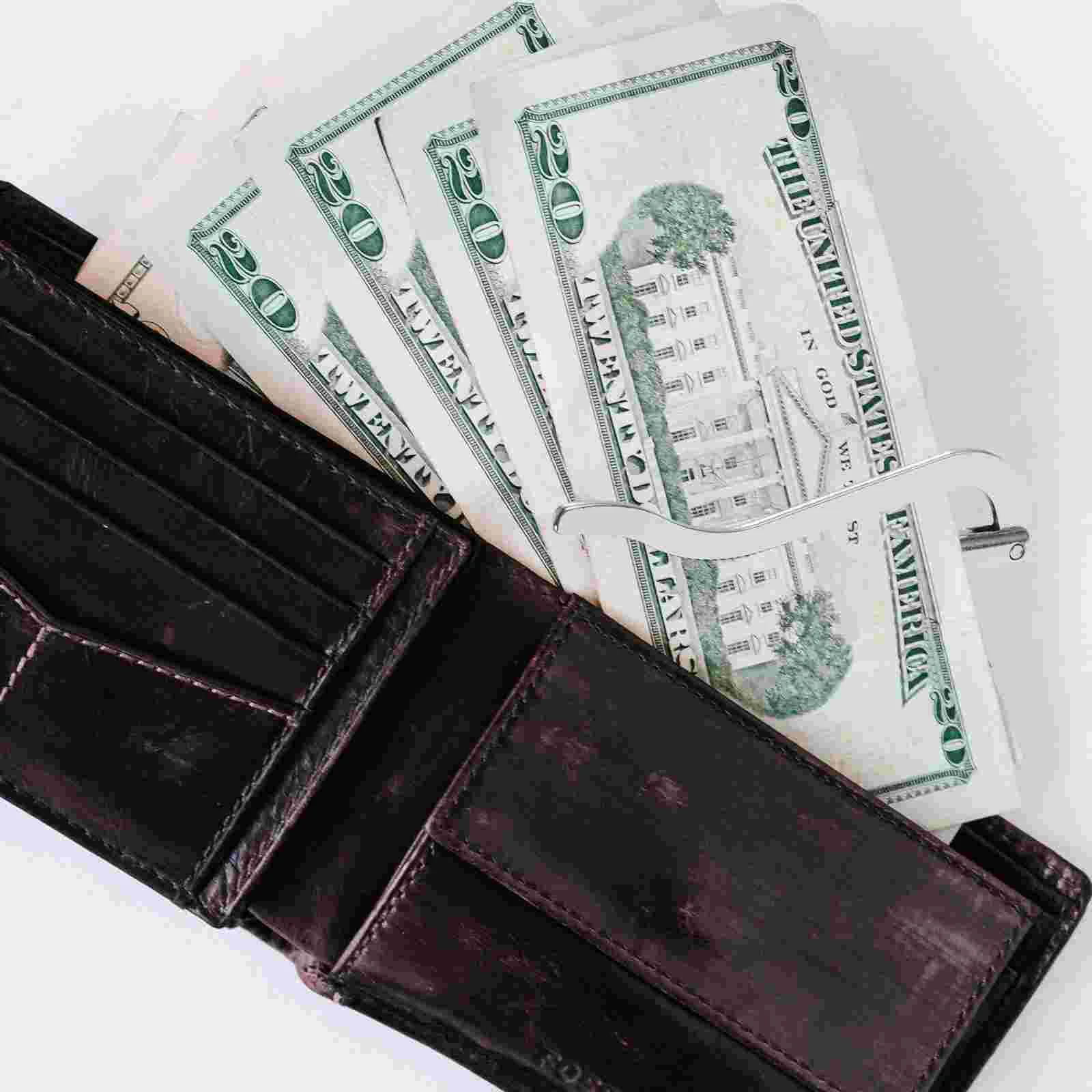 2 Pcs Slim Wallet Metal Check Holder Money Storage Clips File Fixing Silver Man