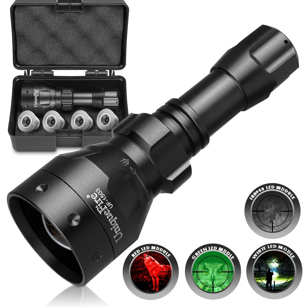 

UniqueFire 1503 50MM Lens IR940NM LED Flashlight+Red Green White Light Pill 3Mode Zoom Night Vision Torch Hunting Kit Coyote Hog