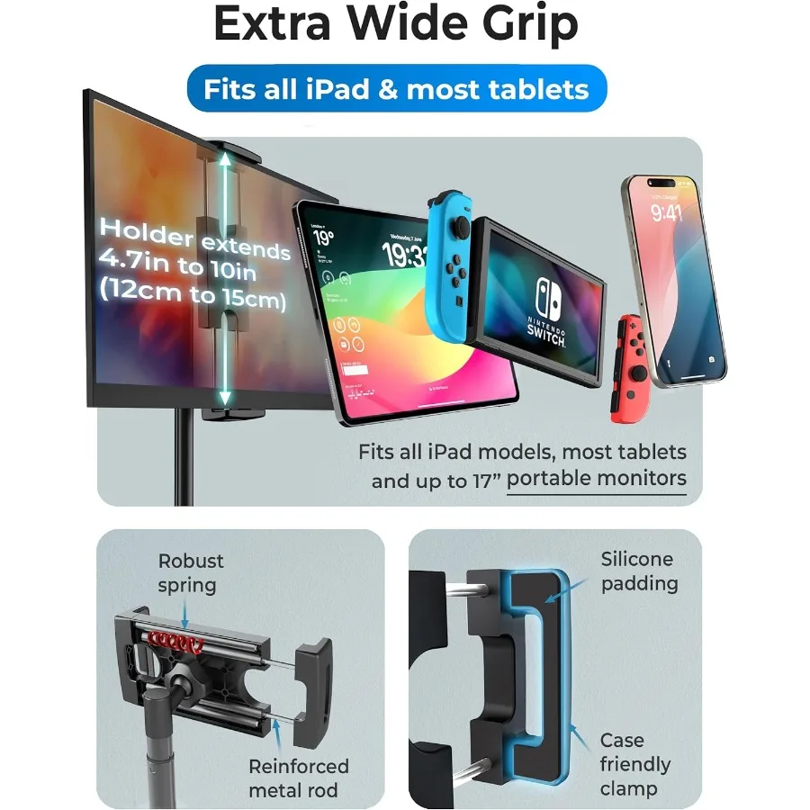 COOPER TabStand 高さ調節可能なiPadスタンド デスク用 ヘビーデューティー 717 タブレットホルダー ポータブルモニタースタンド 4.4ポンドの保持力