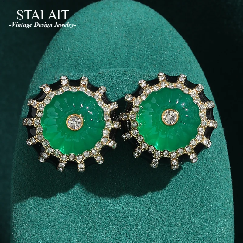 

Vintage Green Glazed Pumpkin Stud Earrings Resin Gold Color Black Drip Oil Luxury Quality Jewelry Party Christmas Accessories
