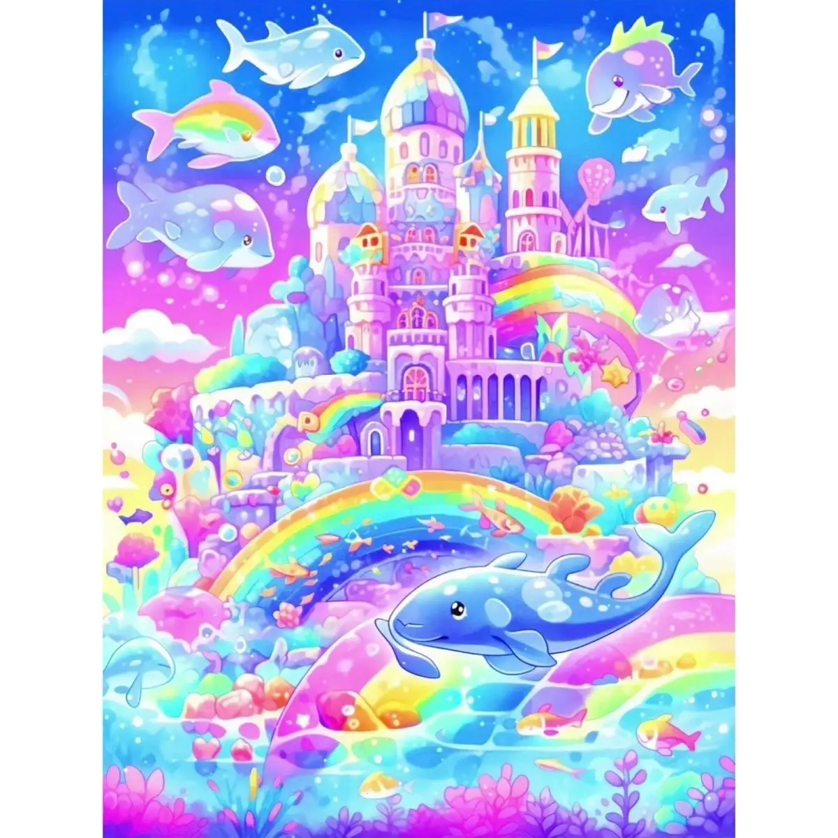 

9ct 60x80cm Dolphins Castle Embroidery DIY Chinese Style Printed Kits Cross Stitch Needlework Set Home Decor Crafts