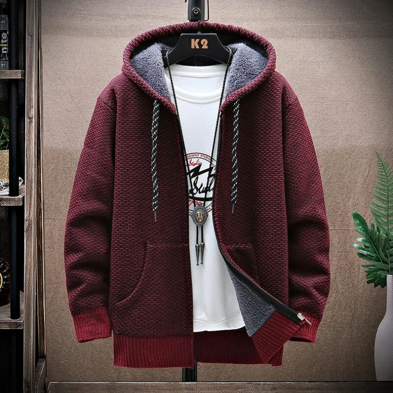 2023 Autumn and Winter New Men's Cardigan Sweater Warm Fashion Cashmere Loose Relaxed Knitted Sweater Coat Men's Clothing