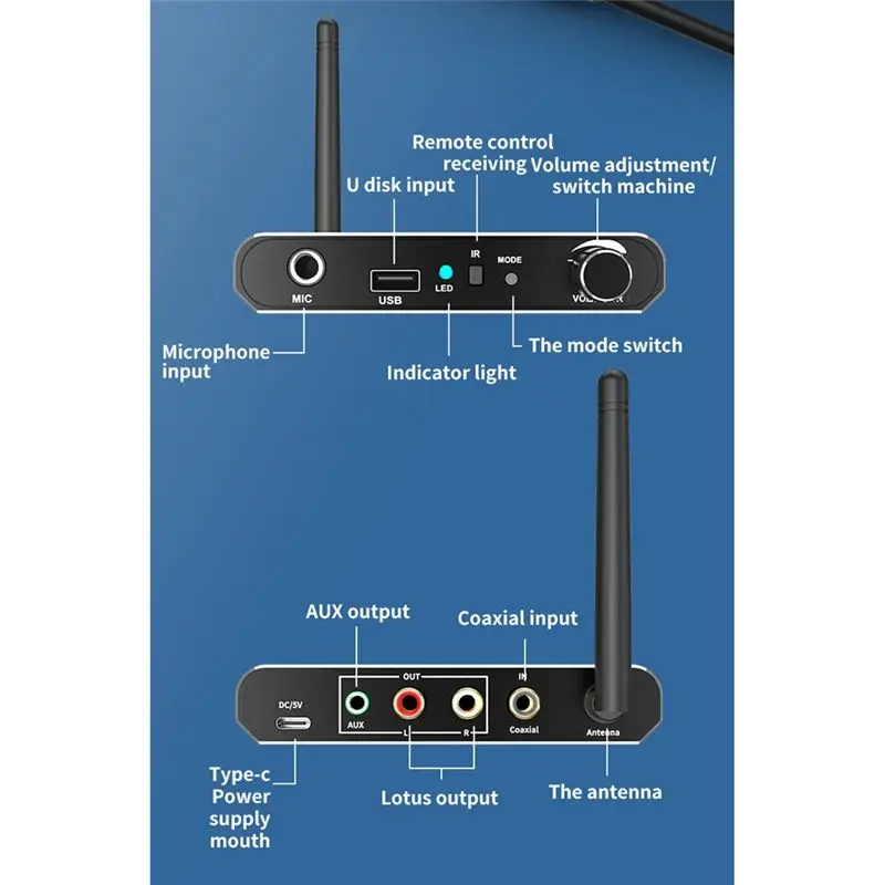 A31T HIFI Bluetooth 5.2 Audio Receiver Coaxial/Mic/USB Input 3.5mm AUX RCA Output Wireless Adapter for Car KTV Speaker