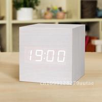 Alarm clock LED creative voice controlled digital electronic alarm clock mute student night light bedside cute wooden clock