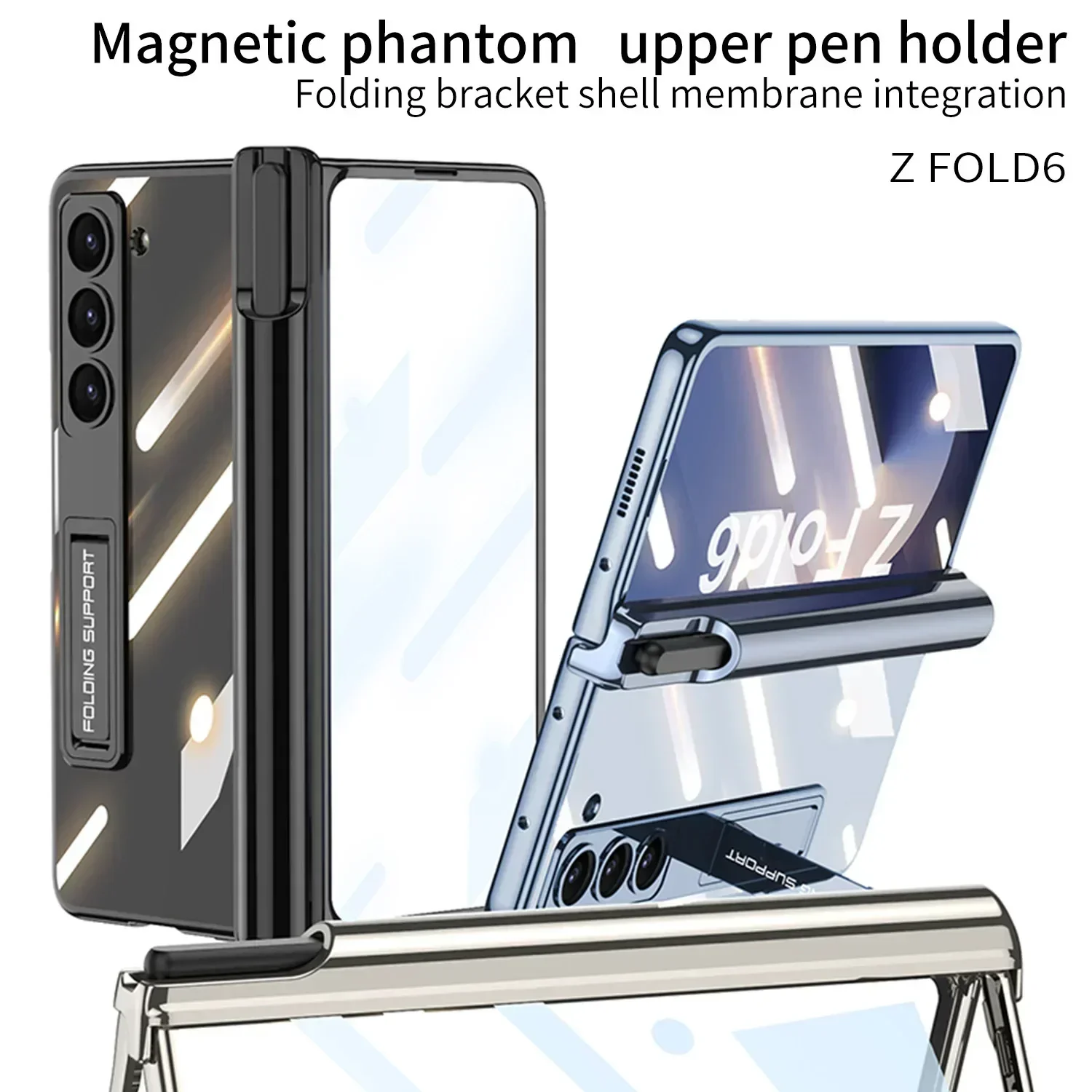 Cases For Samsung Galaxy Z Fold6 Phantom Transparent Phone Case Magnetic Hinge Pen Holder Without Pen ZFold6 Protective Cover