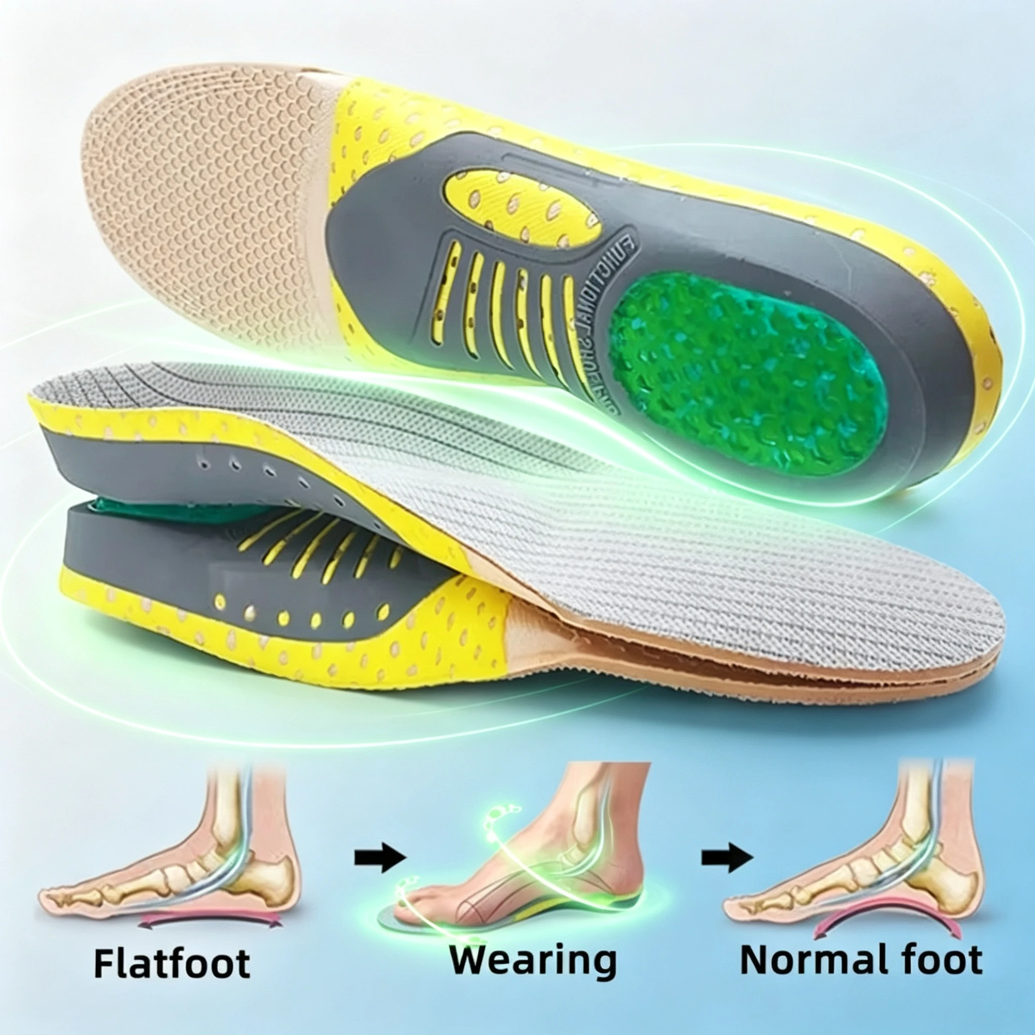 Arch Support Orthopedic Insoles for Flat Feet, Shoe Inserts Orthotics, Plantar Fasciitis Pain Relief Foot Care Pads