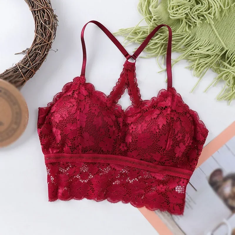 Women Bralette French Style Lace Bra Girls Triangle Cup Lingerie Deep V Bras Wireless Underwear Soft Thin Seamless Push Up Bra