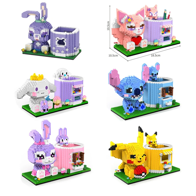 

Pikachu Stitch Creative Pen Holder Building Blocks Series Mini Fun Toys Movable Doll Decorations Children's Christmas Gifts