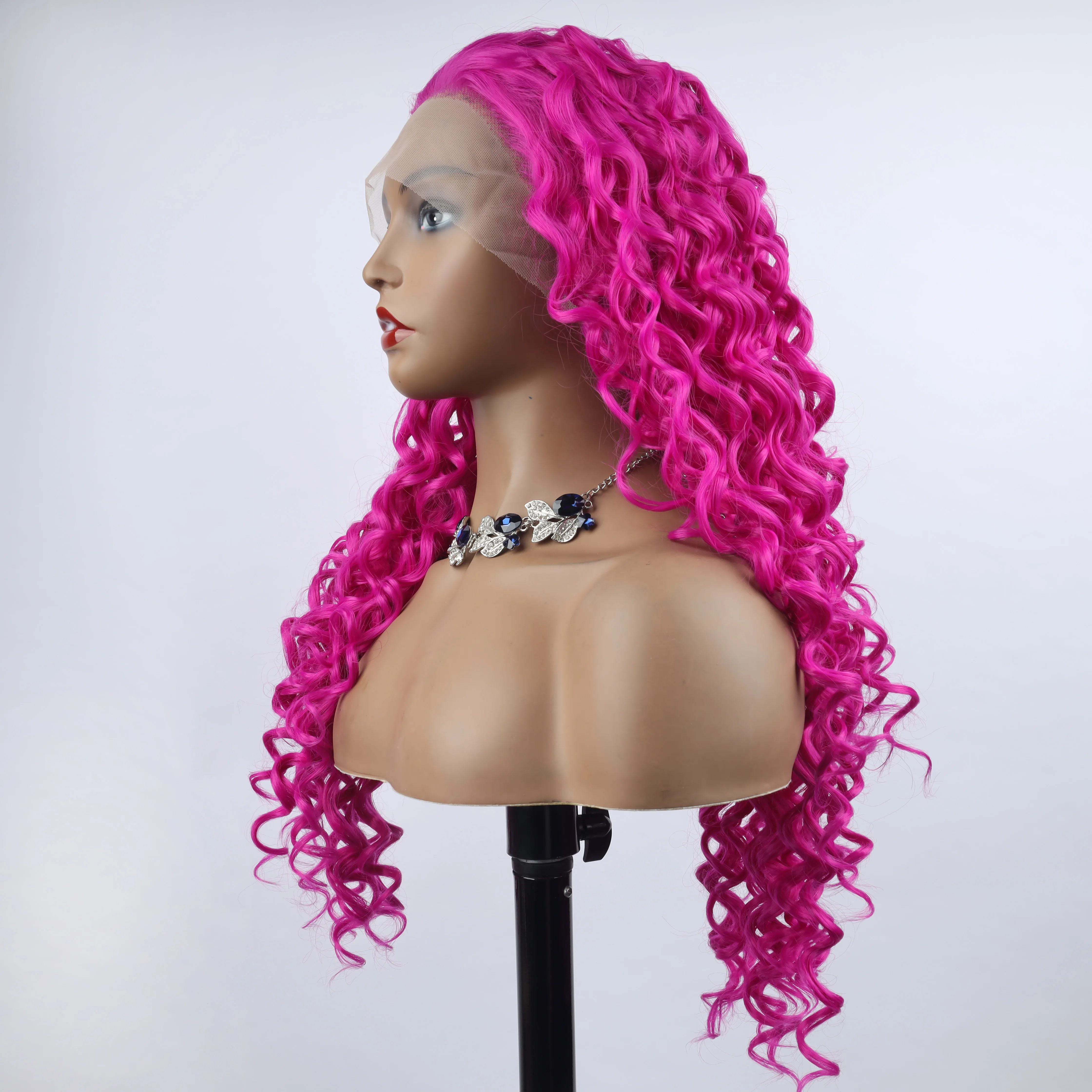 oley Fashion Curly Wig Synthetic Lace Front Wigs Purplish Red Female Lace Wig 13X3 For Black Women Cosplay Hair Daily Use