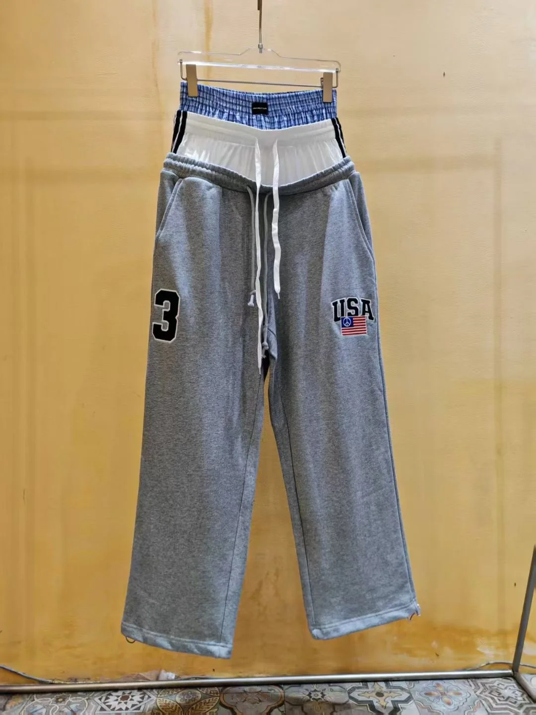 

Loose Fit Dstring Waist Patchwork Tee Waist Self-Directed Project Ailz Street Sle Sweatpants for Men Urban Faion