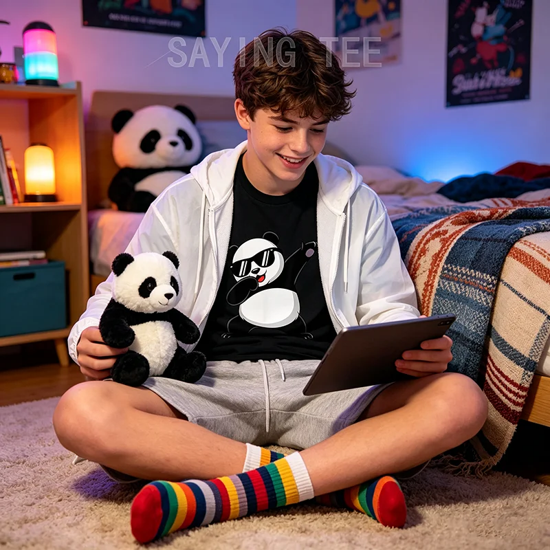 Funny Panda Art for Men Women Boys Panda Lovers T-Shirt Y2k Cute Best Bear Costume Clothes for Sons Birthday Novelty Gift Tees