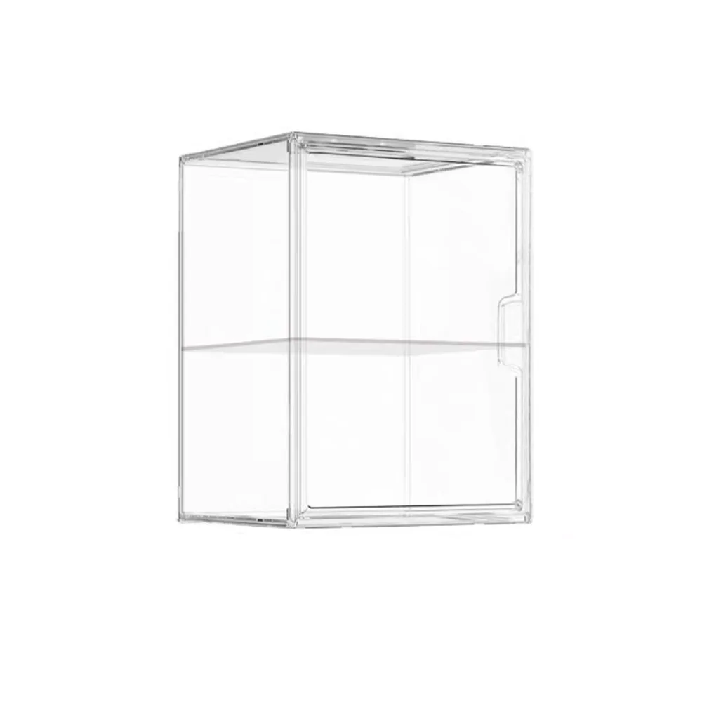 

Transparent 2 Tier Riser Stand Case Acrylic Magnetic Figures Doll Display Case Dustproof Stackable Desk Organizer Box for Home