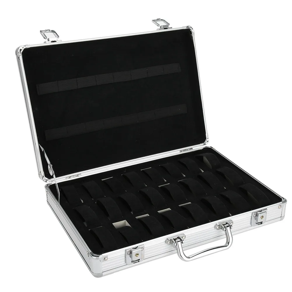 

Secure Silver Watch Box 24 Slots Handheld Aluminum Box Sturdy Aluminum Tool Box Tool Organize