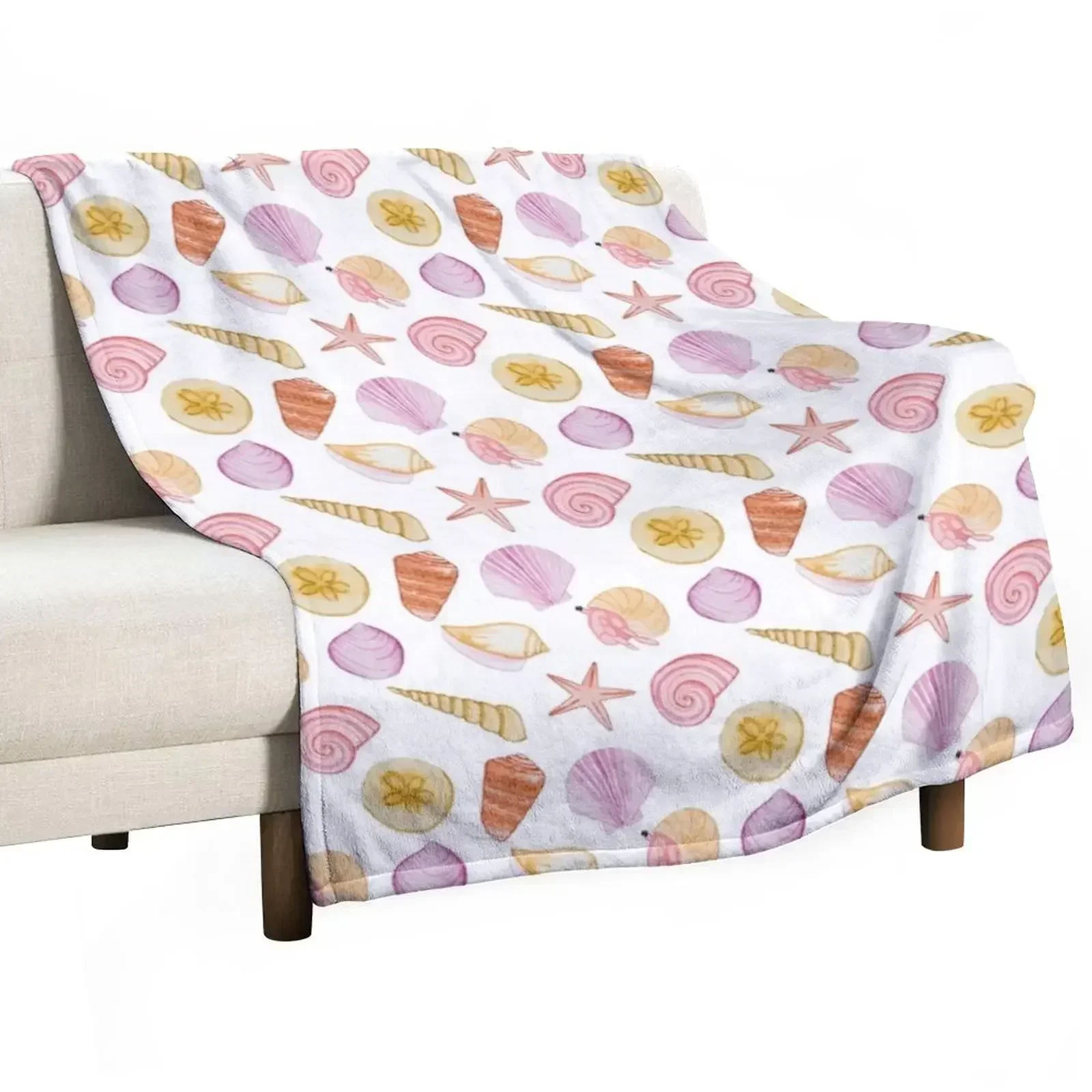 

Sea shells crab watercolour Throw Blanket Wrinkle Resistant Lightweight Blanket